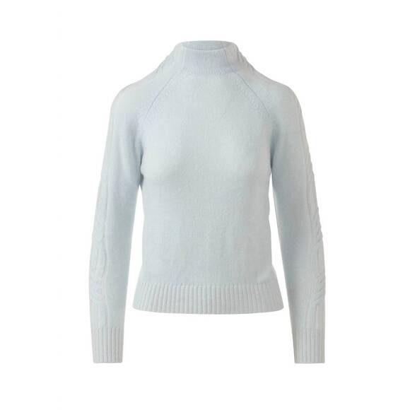 NEW KINROSS women's plaited cable sleeve funnel sweater in ice blue/pearl